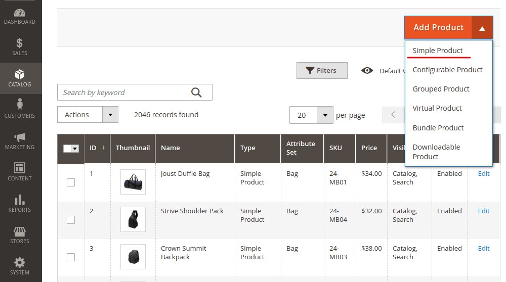 magento 2 admin example