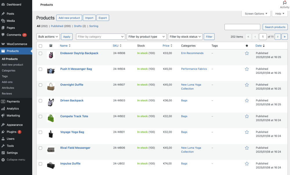 woocommerce admin panel example